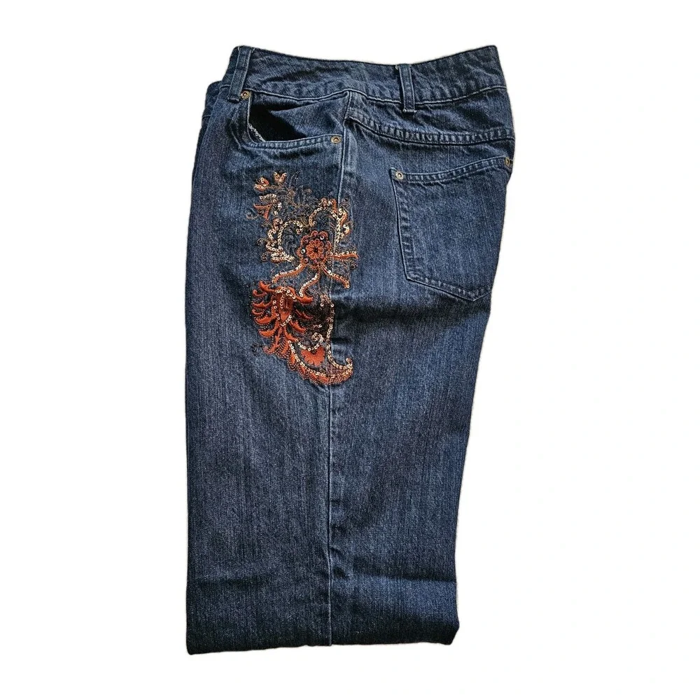 Christopher & Banks Women's Blue Embroidered Boot Cut Denim Jeans Size 6 28x31 - Picture 12 of 16
